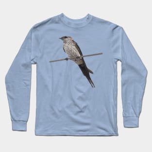 Bird On A Wire Red-Rumped Swallow Vector Art Long Sleeve T-Shirt